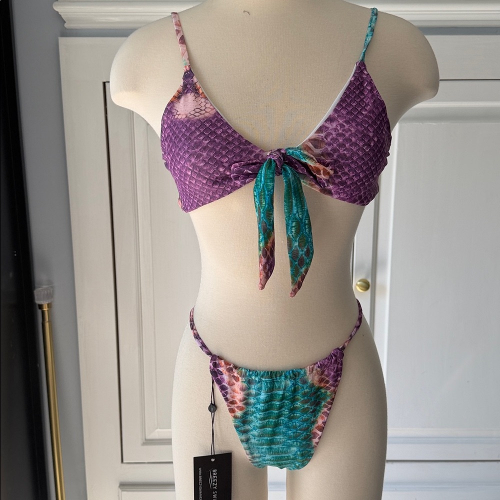 Breezies Purple & Teal Textured Tie-Back Bikini